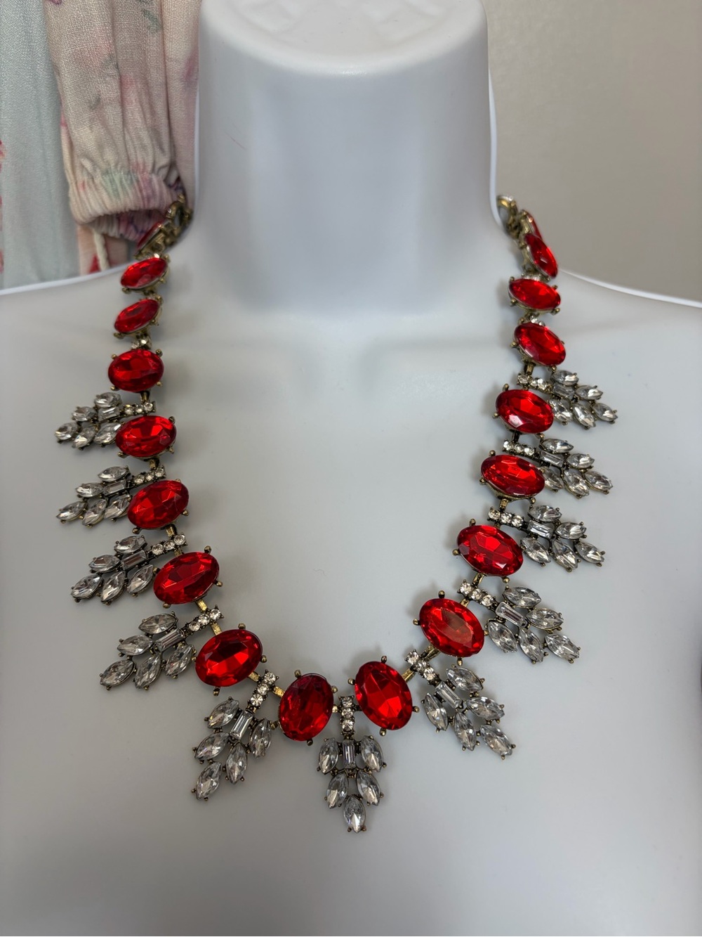 NWOT Aratta  Red Crystal Drop Necklace and Earrings with Clear Marquis Accents